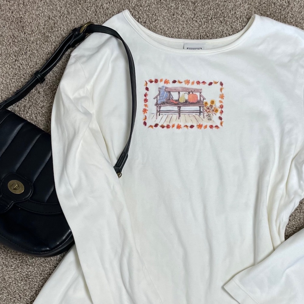 Vintage Field Gear Pumpkin Autumn Graphic Gilmore Girls Leaves Long Sleeve Tee L